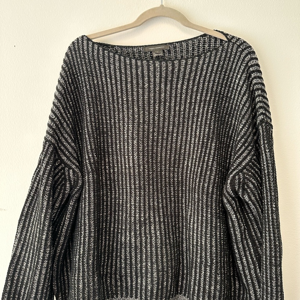 French Connection Black and White Crew Neck Sweater